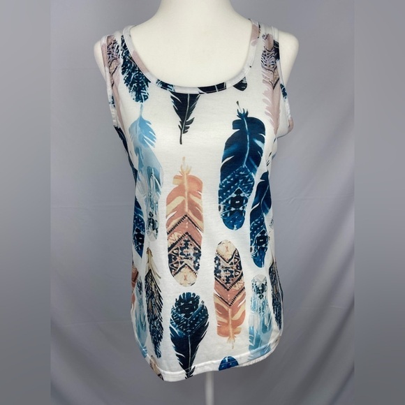 GYK Women’s multi color feather print tank top in size S - Picture 5 of 13